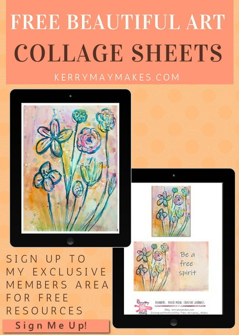 Beautiful flower art work collage sheets to print for your journals or art pages - sign up for free access to these and other goodies - Kerrymay.Makes #artcollagesheets