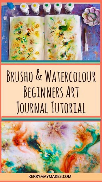 Brusho process video / tutorial for your art journals and journaling using watercolour, wet on wet and Colourcrafts Crystal Colours Brusho. Perfect ideas for creating a page, layout, spread, papers, mixed media and journal / atc cards Includes a cool hack to colour code your tubs using drawing pins. #brusho #brushotutorial #artjournal - Kerrymay._.Makes