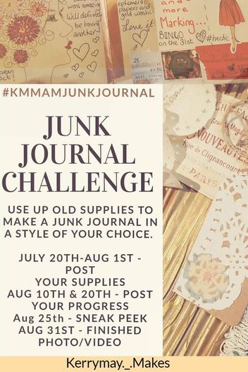 The Junk Journal Challenge will be starting again in my FB Group in August 2018. Join us and make a beautiful journal throughout the month to keep for yourself or to make as a gift #junkjournal #artchallenge #kmmamjunkjournal - Kerrymay._.Makes