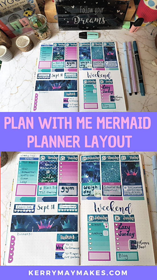 Plan with me mermaid planner layout and planner spread using a beautiful kit from Hazy Days UK includes a full chatty video #planwithme #pwm #plannerlayout #mermaidplannerkit