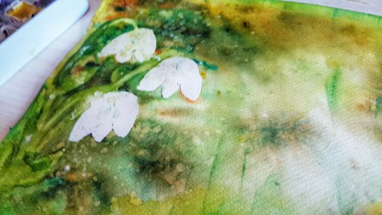 Watercolour and Brusho Snowdrops Art With Me Mrs Brimbles