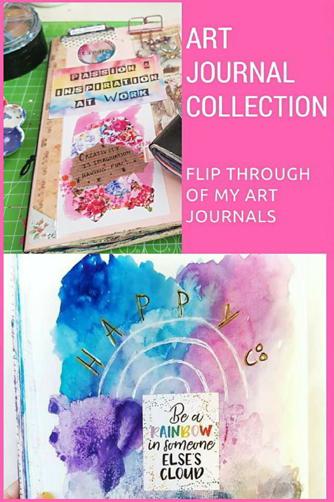 Art Journal Collection Flip Through for art ideas and art inspiration. I show you 3 of my art journals including all my pages from challenges and mixed media artwork - Kerrymay._.Makes #artjournal #artjournaling