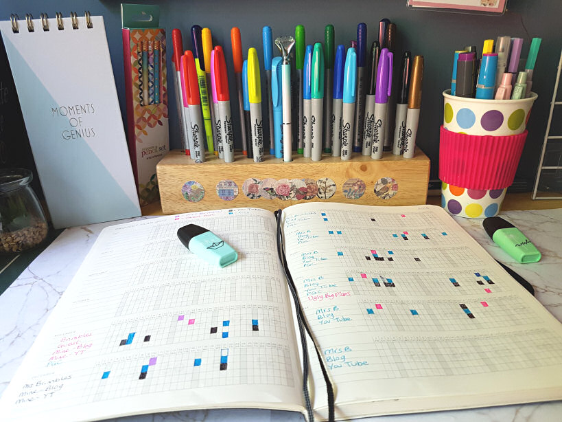 How I plan my blog posts and Monthly stats for my blog and You Tube in my Leuchtturm monthly planner - Kerrymay._.Makes #blogplanner #blogplanning #blogtips