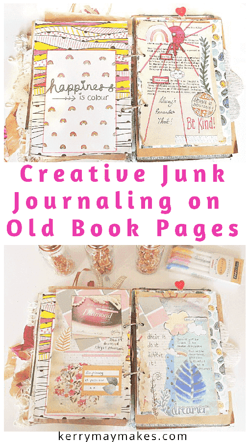 Creative Junk Journaling and memory keeping using altered old book pages and the Lollipop Box February kit. #alteredbookpages #junkjournaling