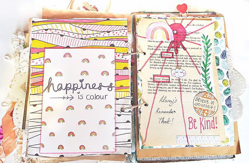 Creative Junk Journaling and memory keeping using altered old book pages and the Lollipop Box February kit. 