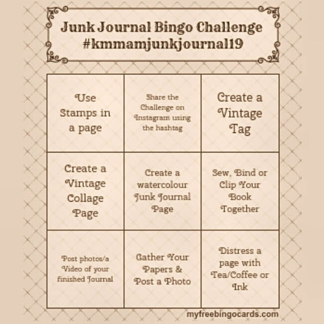 New Junk Journal Challenge : Junk Journal Bingo in my Facebook Art Journaling group throughout the month of August. #junkjournalchallenge #junkjournal #junkjournaling