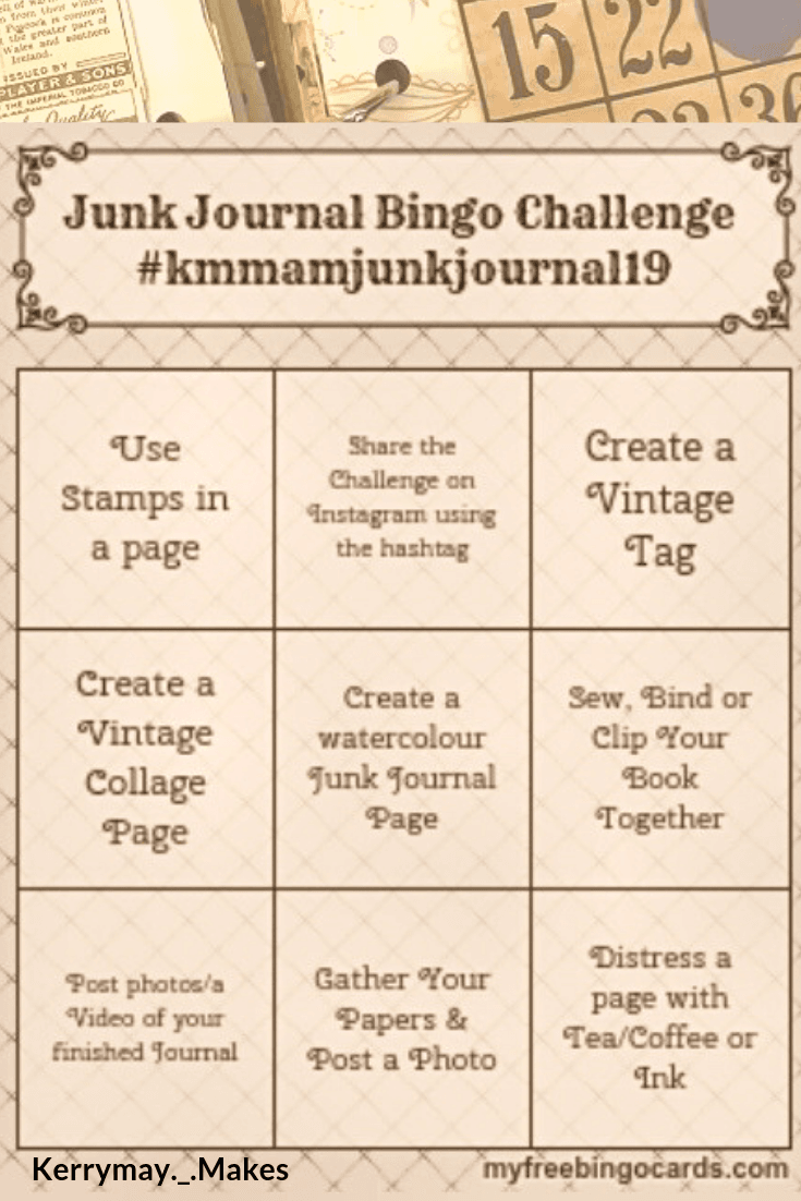 New Junk Journal Challenge : Junk Journal Bingo in my Facebook Art Journaling group throughout the month of August. #junkjournalchallenge #junkjournal #junkjournaling
