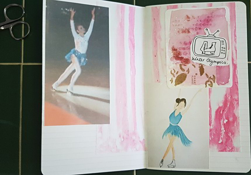 Winter Olympics journal page using resources from Anna Brims February patreon downloads. Includes my watercolour journaling cards - Kerrymay._.Makes