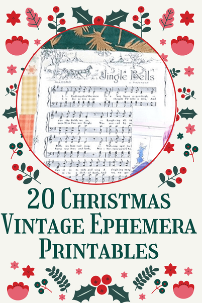 20 Free and to buy Vintage Christmas Printables and kits, ephemera and collage books for all your papercrafting and journal needs. #vintageephemera #christmasephemera