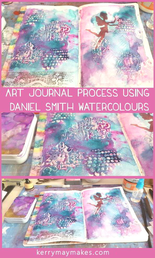 Art journal page created using Daniel Smith Watercolours from a hand poured pan set, complete with a process video - Kerrymay._.Makes