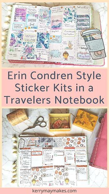 Do you often struggle to find the right sticker kits for your planning, especially when using a travelers notebook? I have the solution; use a blank notebook. I love the freedom of a blank book and it means I can use any type of stickers, especially the lovely kits many of the shops make for the Erin Condren planners. #erincondren #ecstickerkits #plannerlayouts #travelersnotebookspreads 