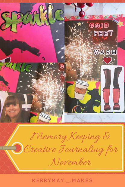 Bonfire Night themed memory keeping page in my creative journal. I have used the October collage sheets and printables from Mrs Brimbles Patreon page - Kerrymay._.Makes