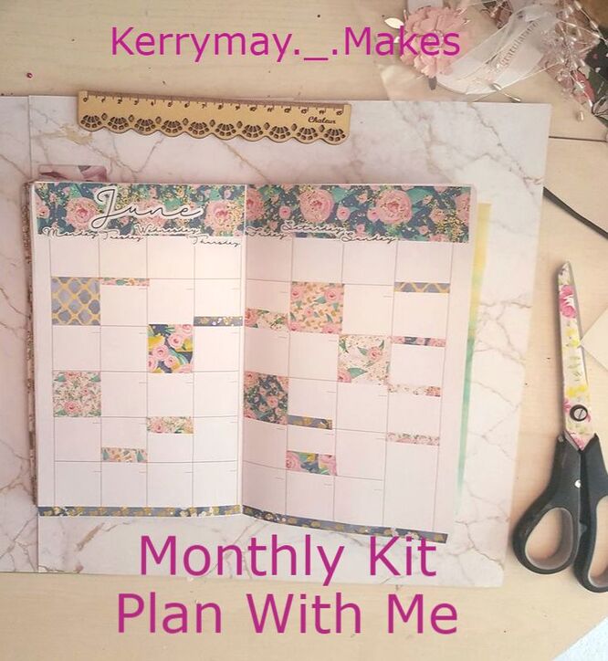 Monthly page spread and layout plan with me in my travelers notebook using a Monthly kit from www.hazydaysuk.etsy.com (PWM process video) - Kerrymay._.Makes