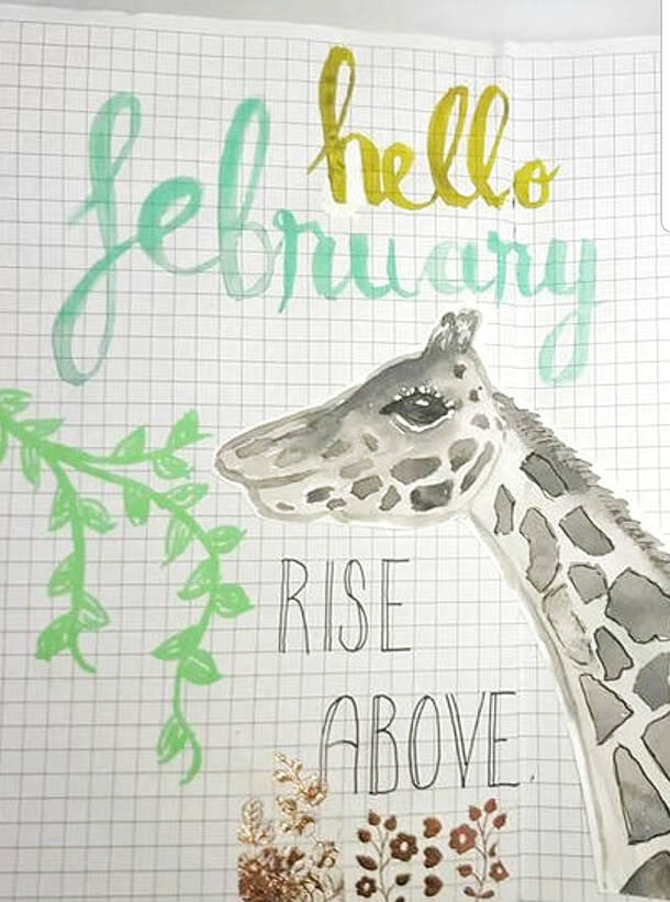Watercolour giraffe on a grey-scale for my bullet journal using a tutorial from Mrs Brimbles patreon. Kerrymay._.Makes